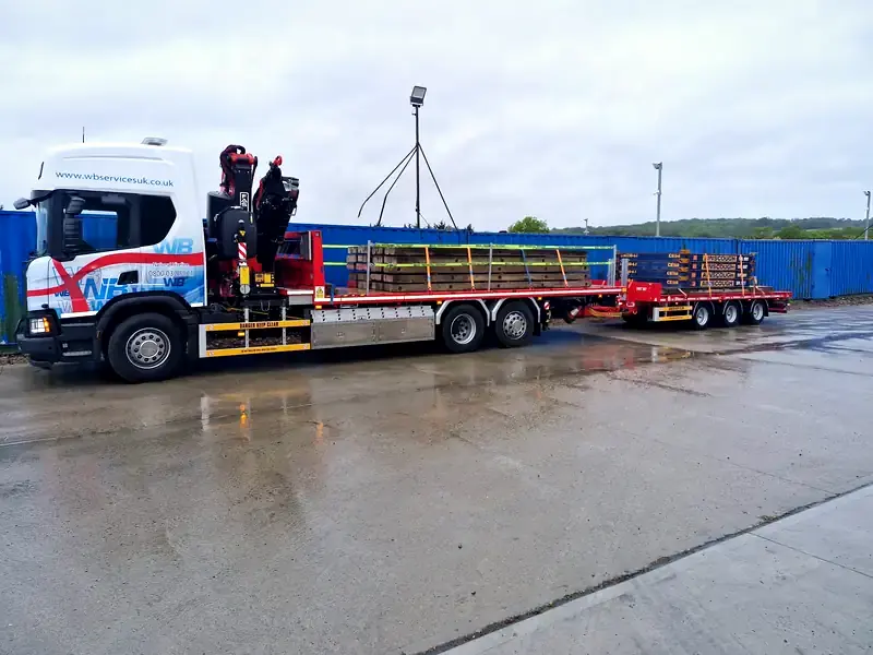WB Services Hiab and drawbar trailer combination