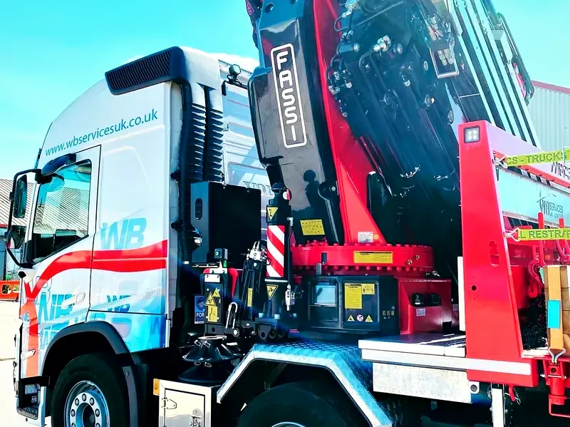 Close-up of the Fassi F1050 crane on the Volvo FMX