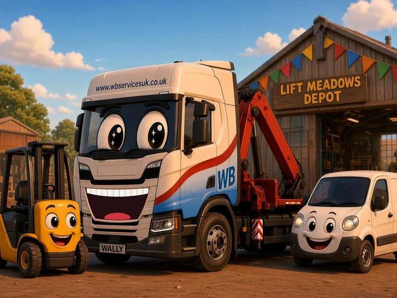 Wally with his friends Forklift and Van at Lift Meadows depot