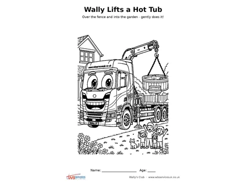 Wally lifts a hot tub colouring sheet preview