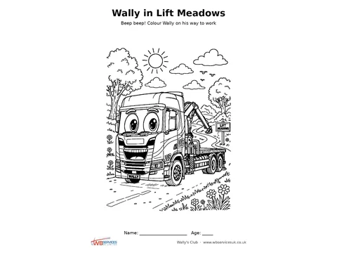 Wally in Lift Meadows colouring sheet preview